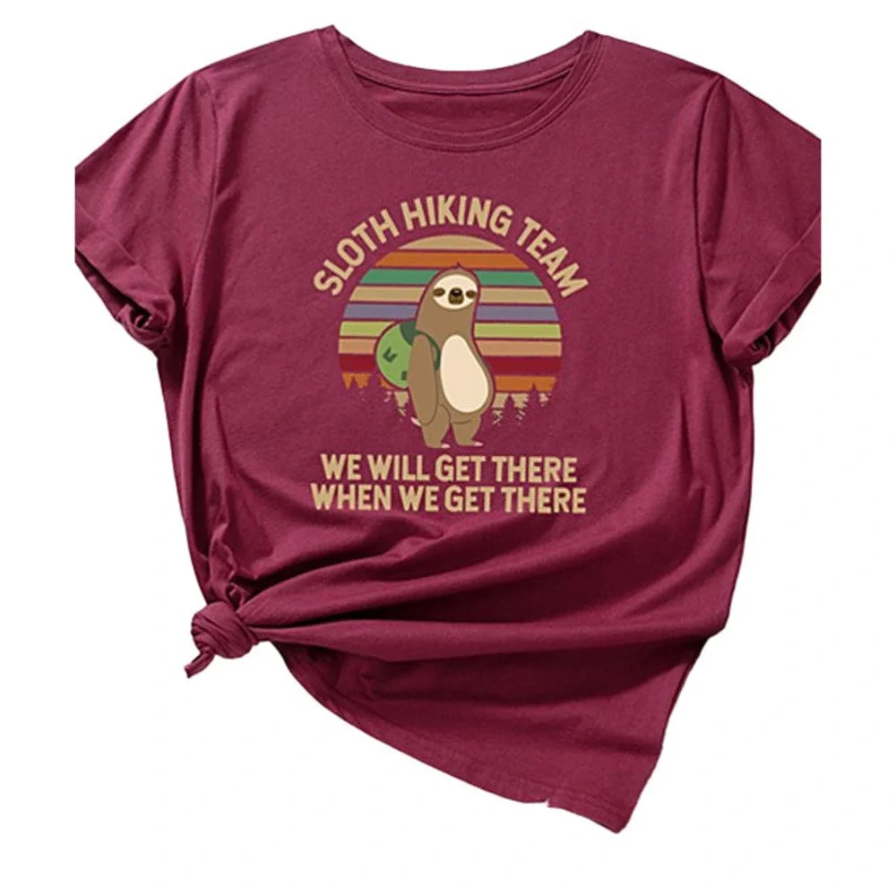 Teedino Wine Red 'Sloth Hiking Team' Tee Size 2XL - Picture 1 of 2